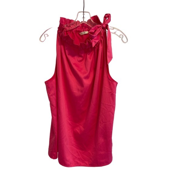 Liz Claiborne Pink Sleeveless Blouse Size Large‎ Tie Neckline Pre-owned - Picture 1 of 8